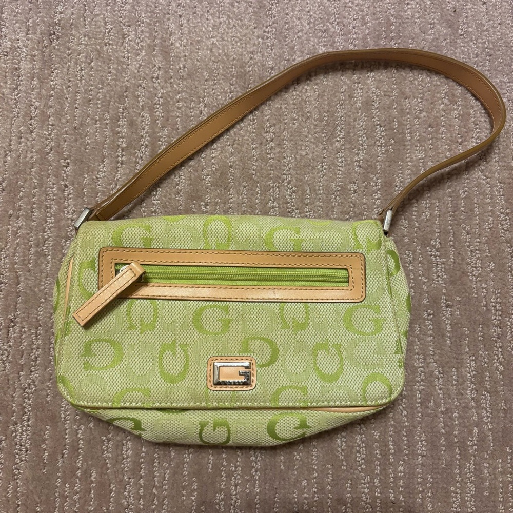 Y2K Early 2000’s Guess Mini Purse- Lime Green Monogrammed Handbag